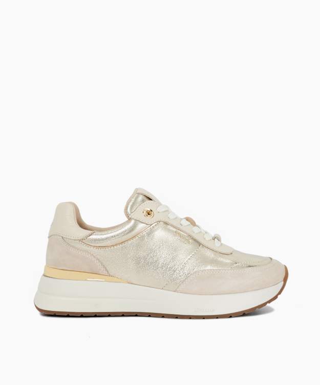Dune London Emotion - Gold Lace Up Runner Trainers