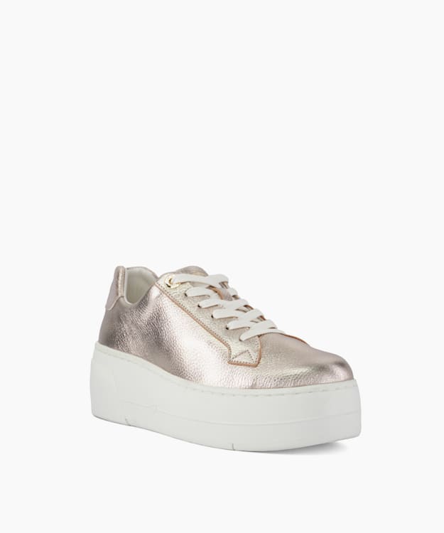 Dune London Episode - Gold Lace Up Flatform Trainers