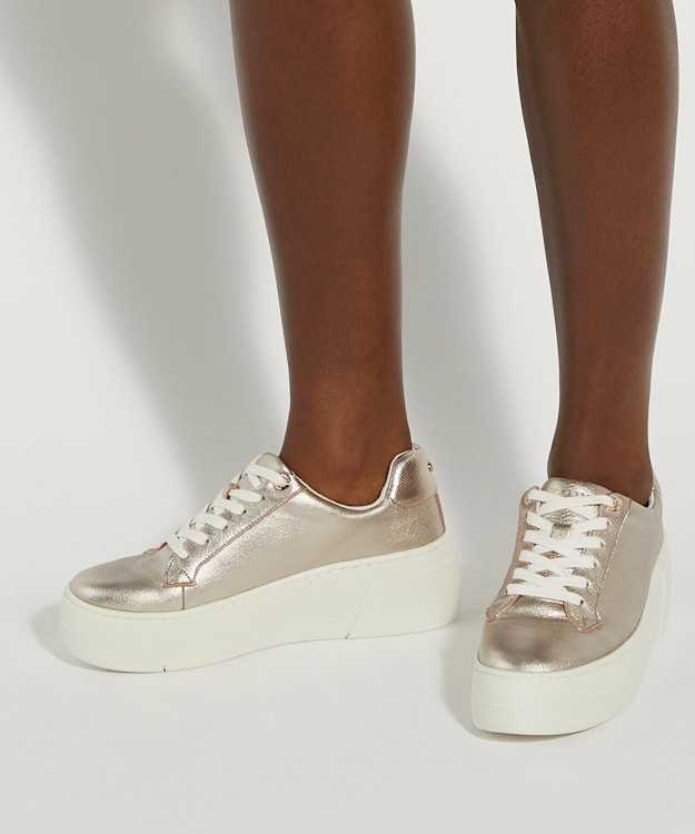 Dune London Episode - Gold Lace Up Flatform Trainers