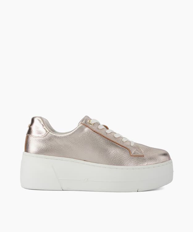 dune london Episode - Gold Lace Up Flatform Trainers