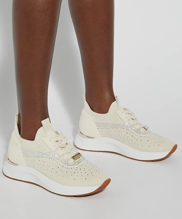 Dune London Eras - Cream Embellished Runner Trainers