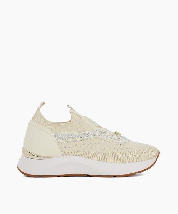 dune london Eras - Cream Embellished Runner Trainers