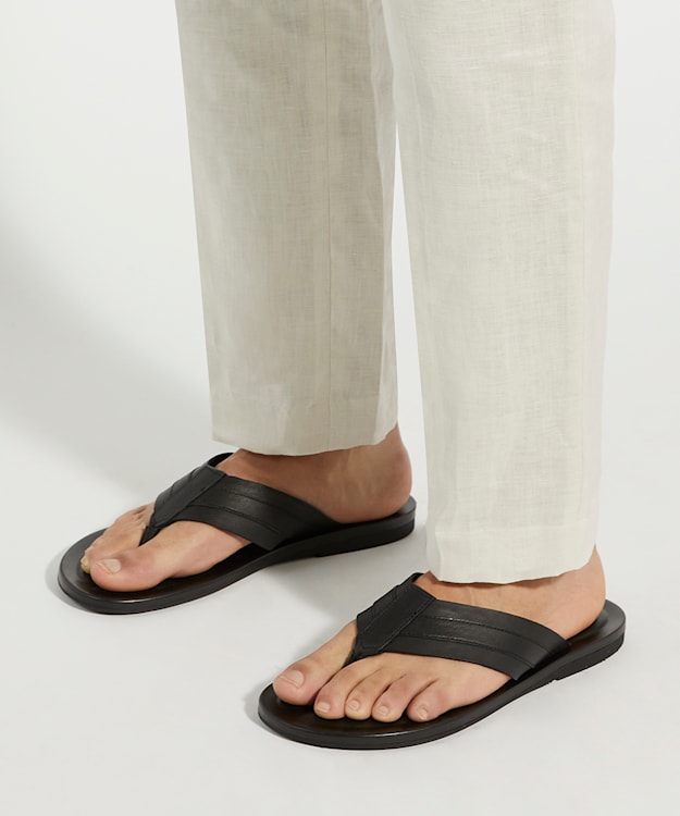 Dune London Fredos - Black Leather Toe Post Sandals