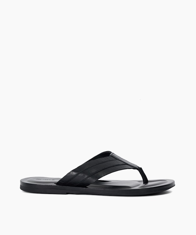 dune london Fredos - Black Leather Toe Post Sandals