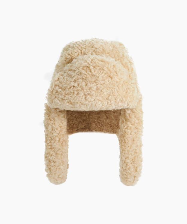 Dune London Fuzzy - Cream Faux Shearling Trapper Hat