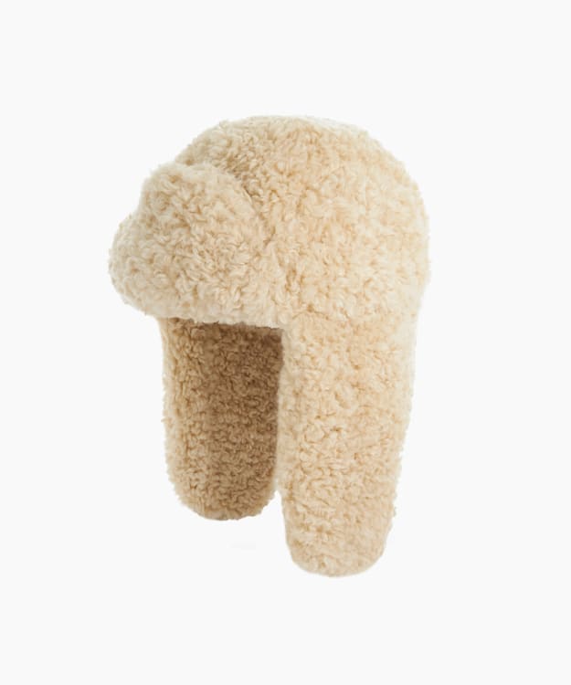 dune london Fuzzy - Cream Faux Shearling Trapper Hat