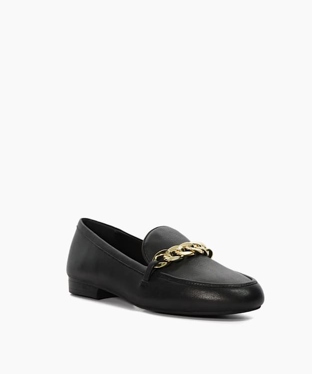 Dune London Gaiia - Black Large-Chain-Trim Loafers