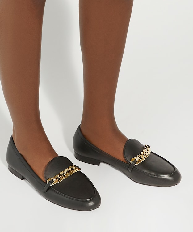 Dune London Gaiia - Black Large-Chain-Trim Loafers