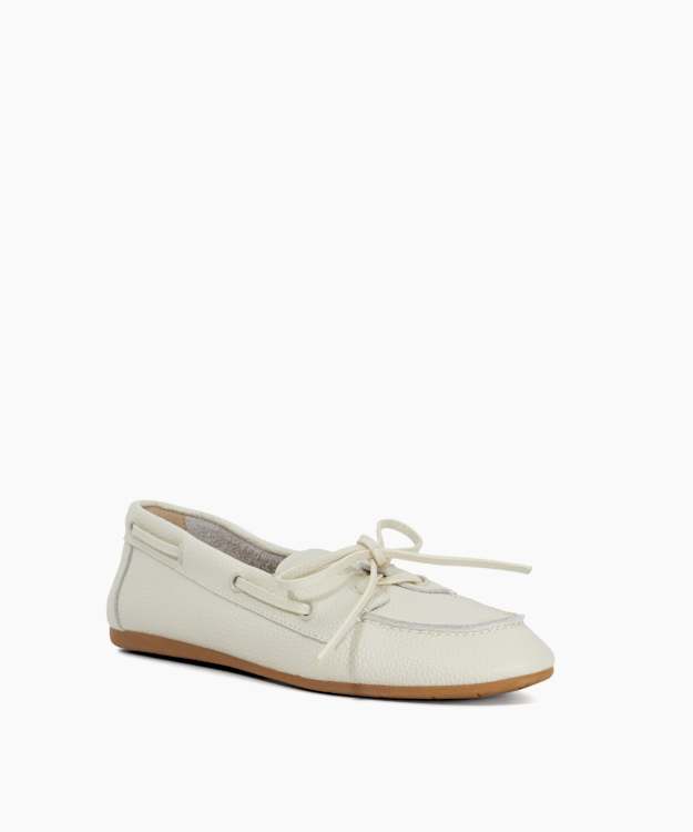 Dune London Gala - White Leather Boat Shoes