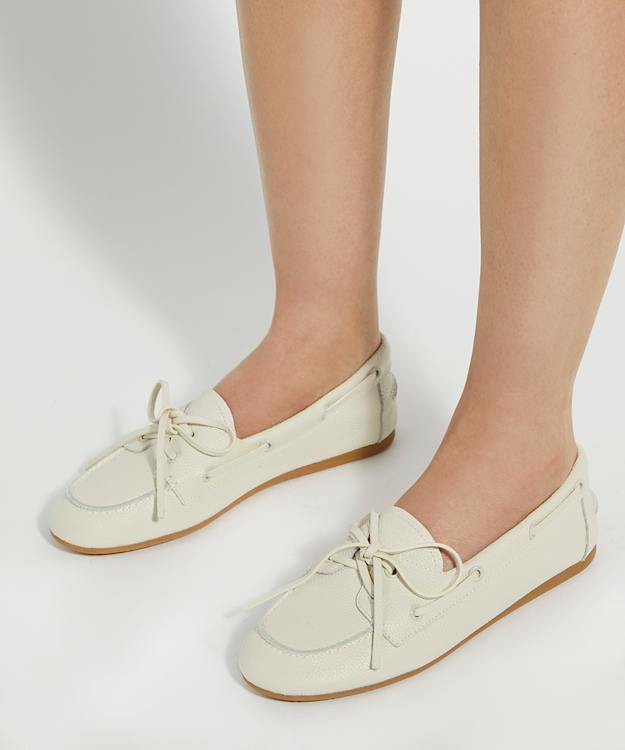 Dune London Gala - White Leather Boat Shoes