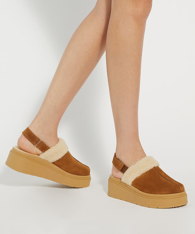 Dune London Game - Tan Suede Faux Fur Mules