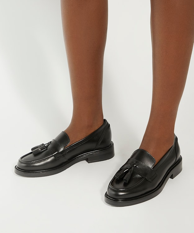 Dune London Garda - Black Leather Tassel Loafers