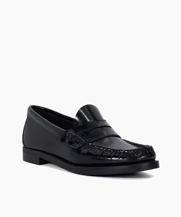 Dune London Ginnie - Black Leather Slip-On Loafers