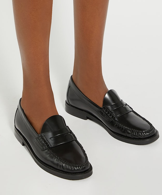Dune London Ginnie - Black Leather Slip-On Loafers