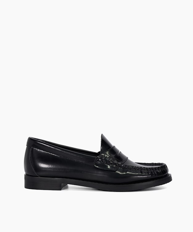 dune london Ginnie - Black Leather Slip-On Loafers