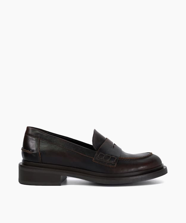 dune london Giri - Brown Leather Penny Loafers