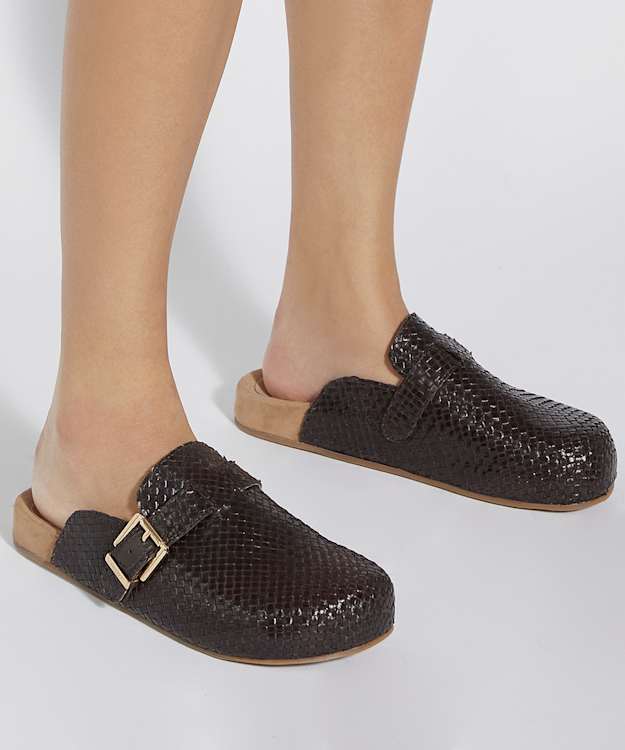 Dune London Glaized - Brown Woven Leather Clogs