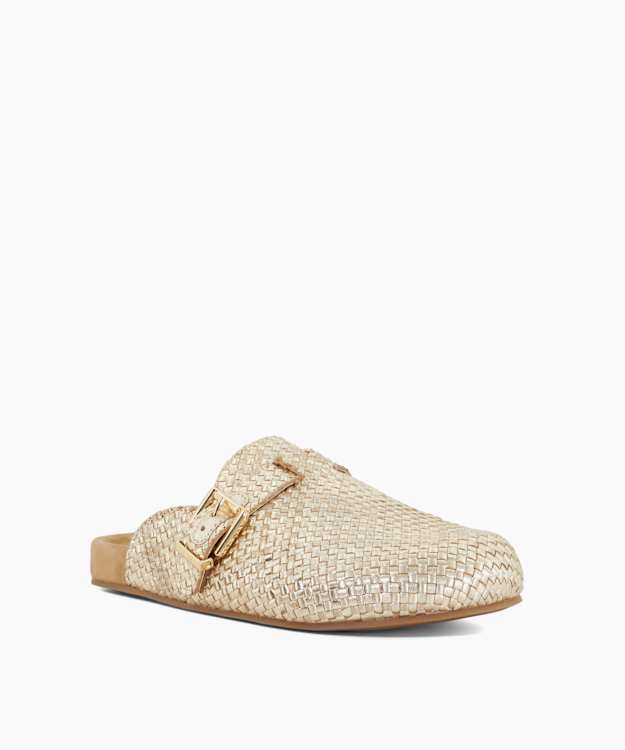 Dune London Glaized - Gold Woven Leather Clogs