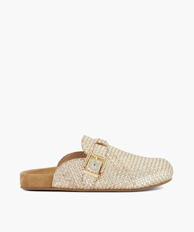 dune london Glaized - Gold Woven Leather Clogs