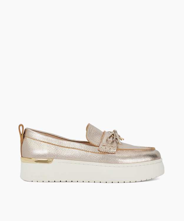 dune london Glide - Gold Flatform Casual Loafer