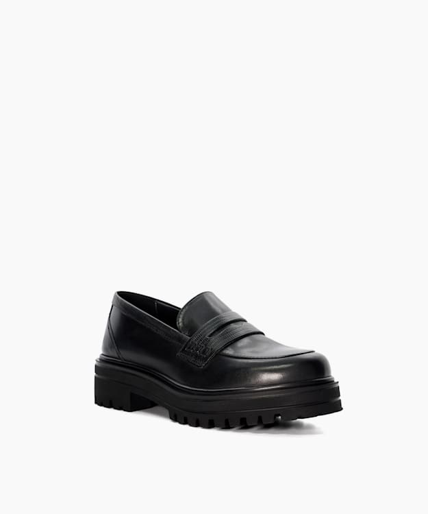 Dune London Gliding - Black Leather Penny Loafer