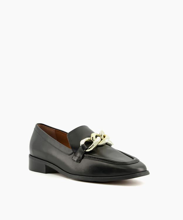 Dune London Glimpse - Black Chain-Trim Loafers