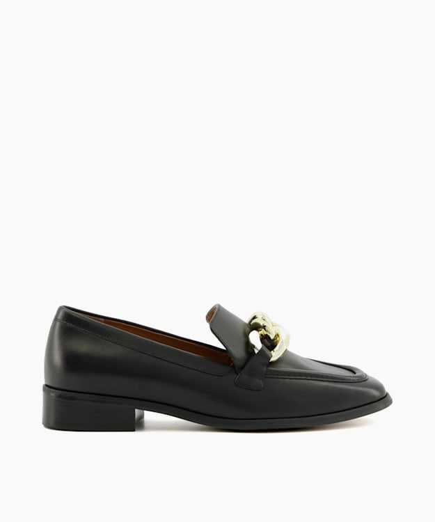 dune london Glimpse - Black Chain-Trim Loafers