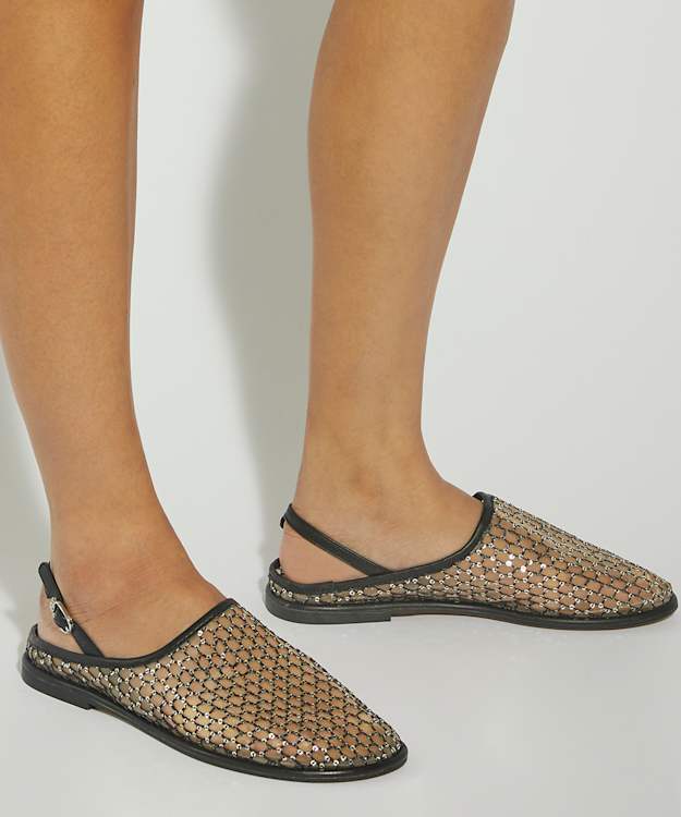Dune London Goss - Black Mesh Slingback Flat Shoes