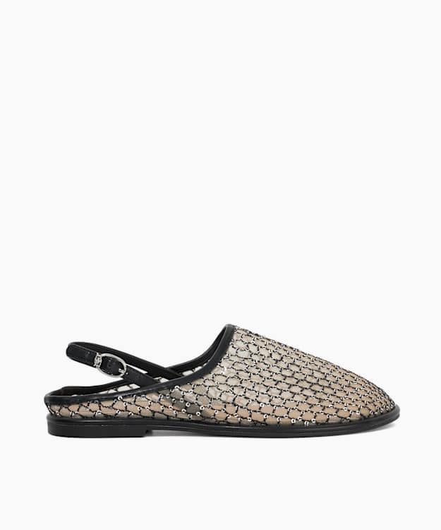 dune london Goss - Black Mesh Slingback Flat Shoes