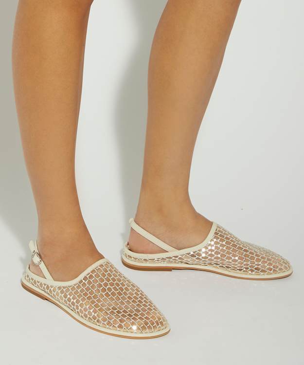 Dune London Goss - White Mesh Slingback Flat Shoes
