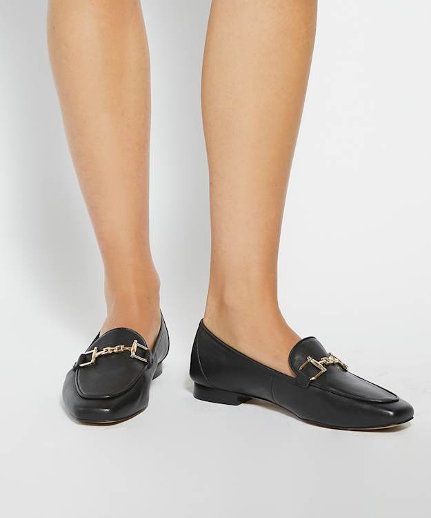 Dune London Grained - Black Suede Metal Trim Loafers