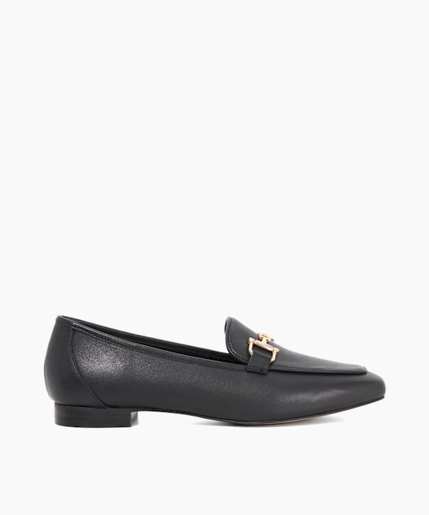 dune london Grained - Black Suede Metal Trim Loafers