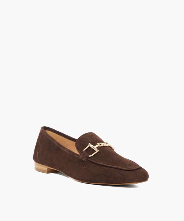 Dune London Grained - Brown Suede Metal Trim Loafers