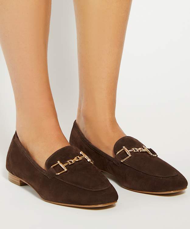 Dune London Grained - Brown Suede Metal Trim Loafers
