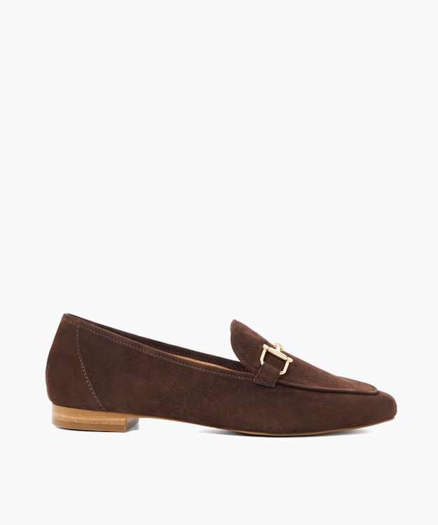 dune london Grained - Brown Suede Metal Trim Loafers