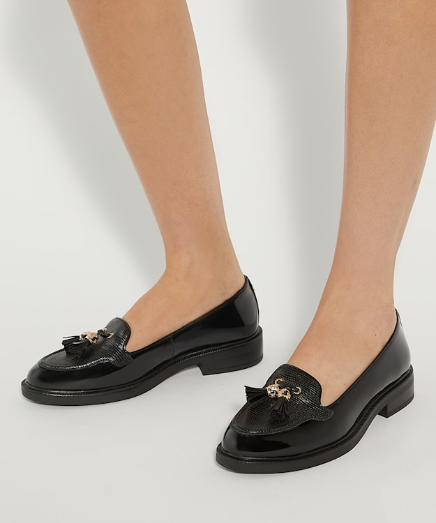 Dune London Grape - Black Patent Tassel Loafers