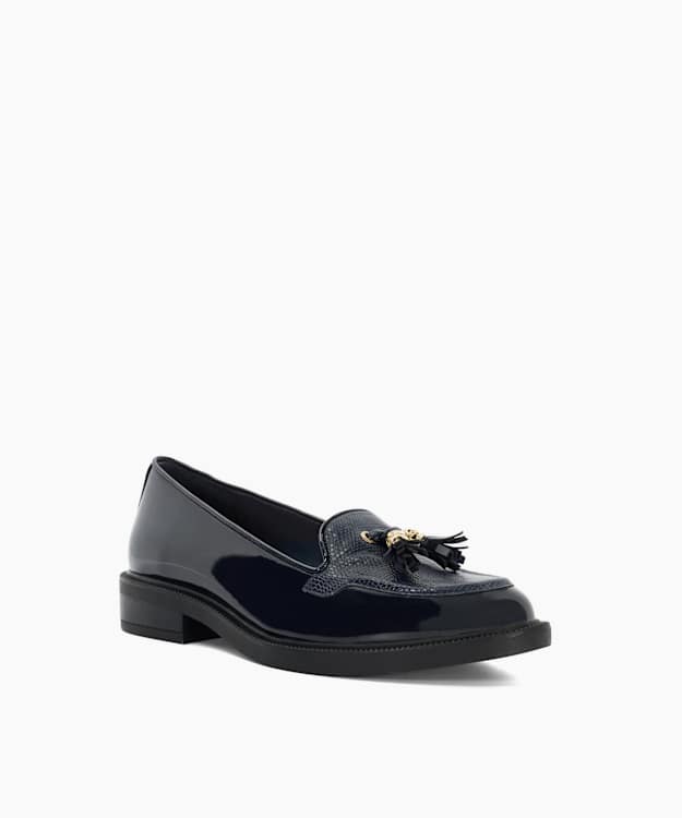 Dune London Grape - Navy Patent Tassel Loafers