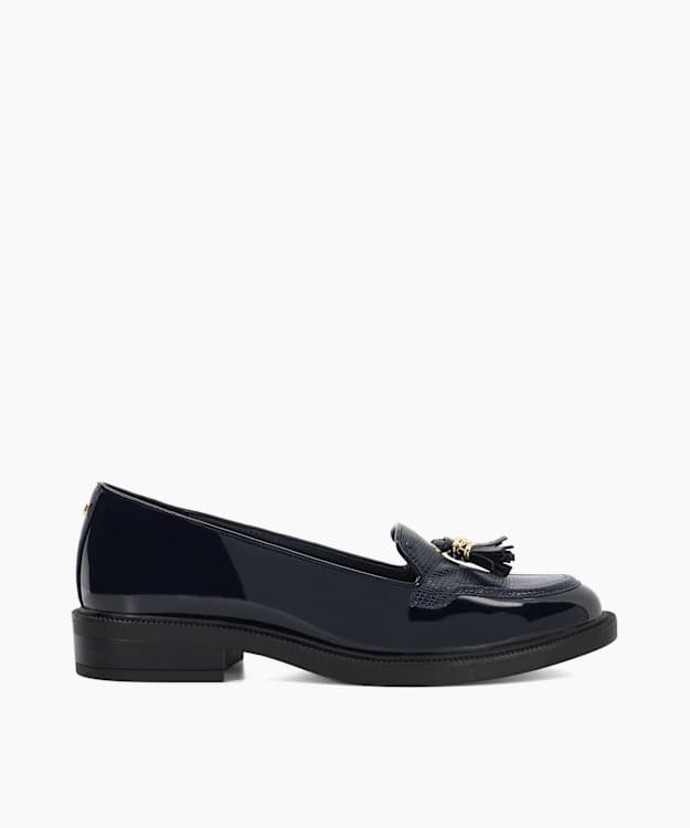 dune london Grape - Navy Patent Tassel Loafers