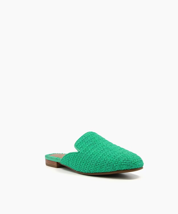 Dune London Grecian - Green Woven Flat Mules