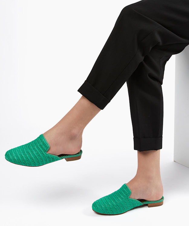 Dune London Grecian - Green Woven Flat Mules
