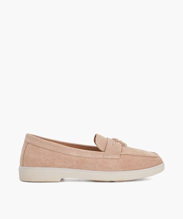 dune london Grinning - Blush Suede Slip On Loafers
