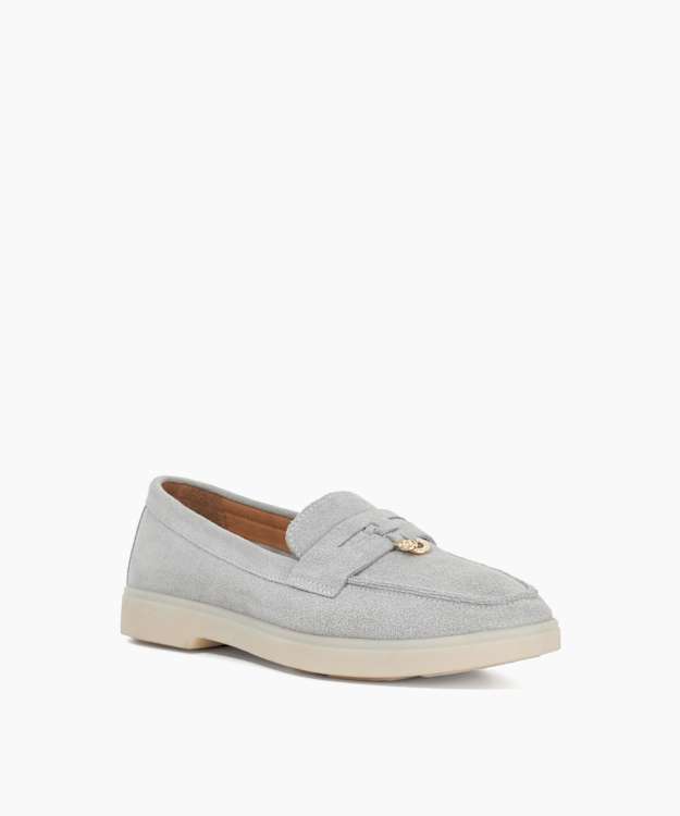 Dune London Grinning - Grey Suede Slip On Loafers
