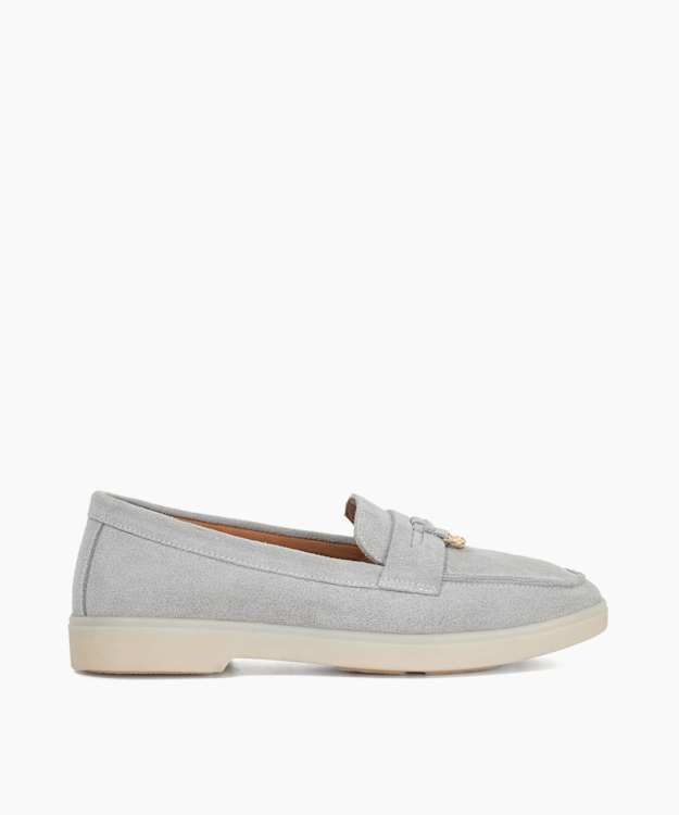 dune london Grinning - Grey Suede Slip On Loafers