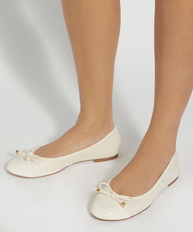 Dune London Hallo - Ecru Charm-Detail Ballet Shoes