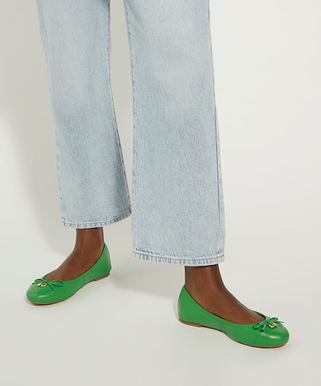 Dune London Hallo - Green Charm-Detail Ballet Shoes