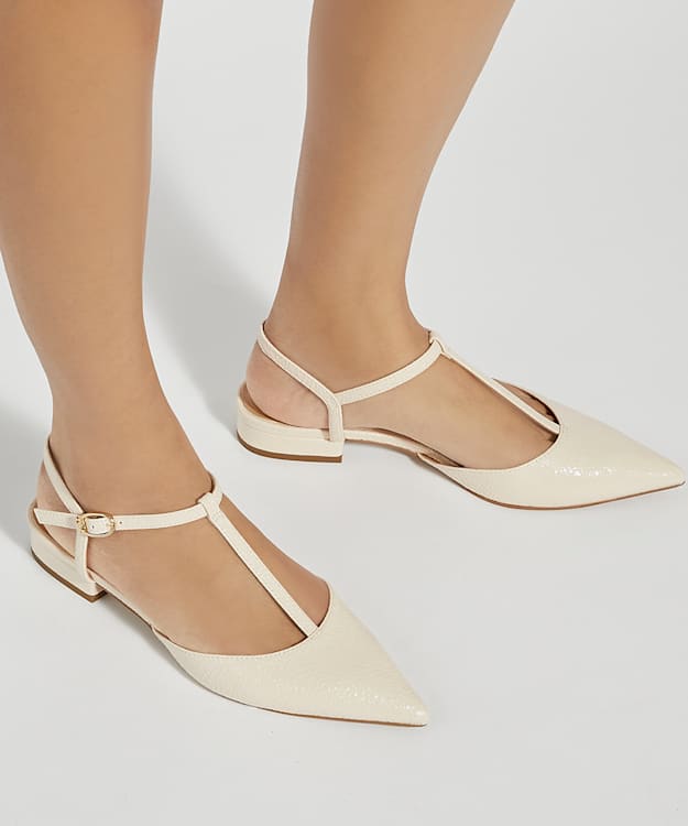 Dune London Harler - Ecru Boucle T-Bar Flats