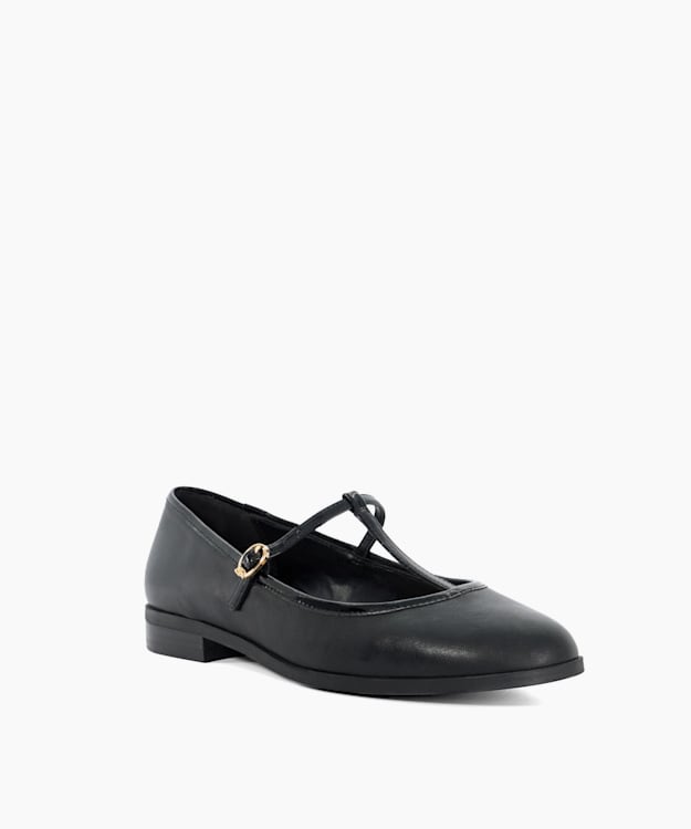 Dune London Haye - Black Casual T-Bar Ballet Flats
