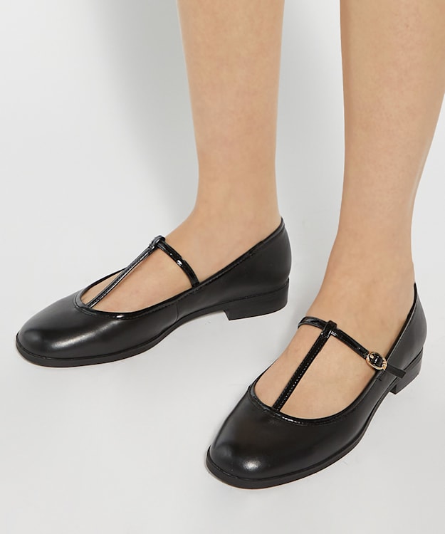 Dune London Haye - Black Casual T-Bar Ballet Flats