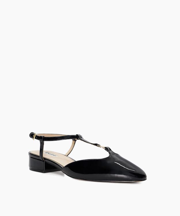 Dune London Heya - Black Patent T-Bar Open Courts