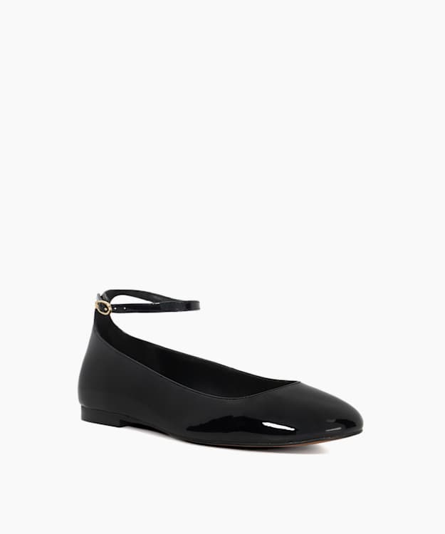 Dune London Hoop - Black Ankle Strap Ballet Flats